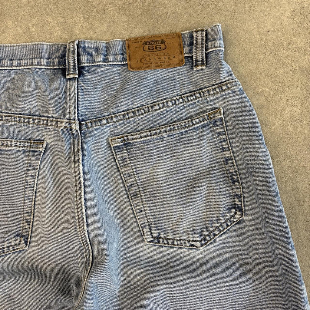 Vintage Route 66 Jorts Mens 32” Light Blue Wash Denim Jean Shorts Baggy Wide Leg Skate Surf Hip Hop 00s Y2K