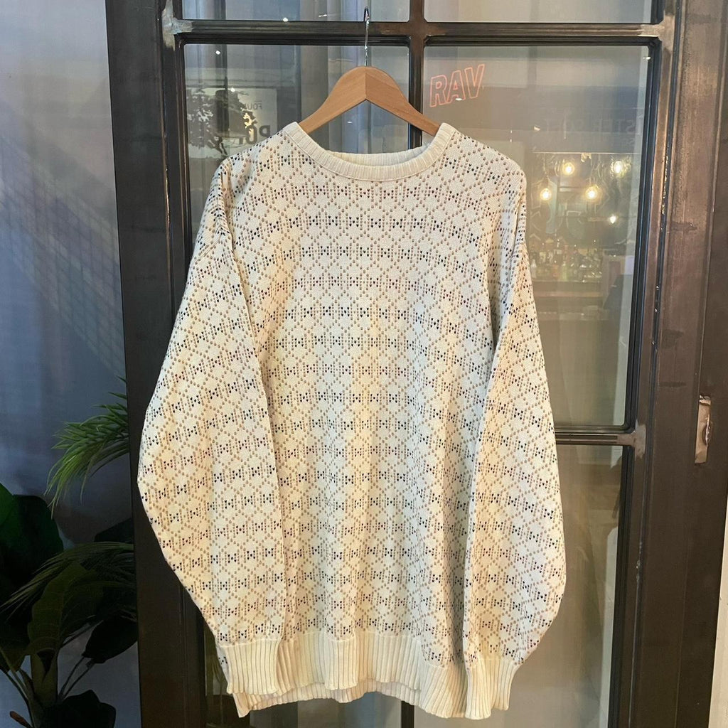 0225C86F - Vintage Retro Essential Ralph Lauren Cream patterned argyle golf grandpa cosby sweatshirt crewneck knit Jumper #ralphlauren #knitjumper #90s #grandad #knitted