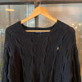 0325D48F -  Vintage Retro Essential Black Polo Ralph Lauren Cable knit textured plain fisherman golf grandpa cosby sweatshirt crewneck knit Jumper #cableknit #knitjumper #fisherman #preppy #poloralphlauren