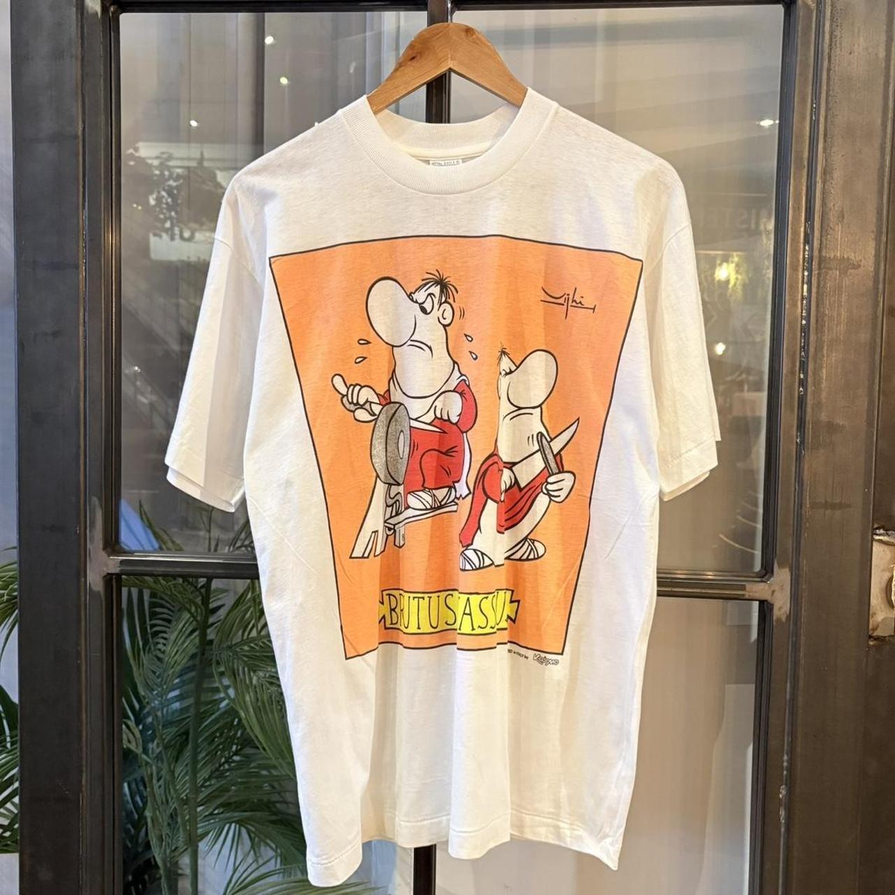 Vintage Brutus Cartoon Graphic T-Shirt Mens Medium White Single Stitch 90s Y2K Comic Art Tee