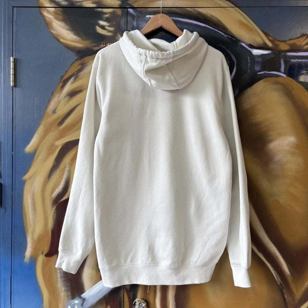 Carhartt WIP Hoodie Mens Medium Cream Logo Graphic Spellout Sweatshirt Streetwear Skate Jumper Top 90s Y2K