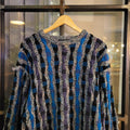 CSK003 - Vintage Retro Coogi-style Navy Blue Grey 3D Textured grandad knit Patterned Sweatshirt Knitwear sweater Jumper #hiphop #coogi #biggie #grandad #sweater