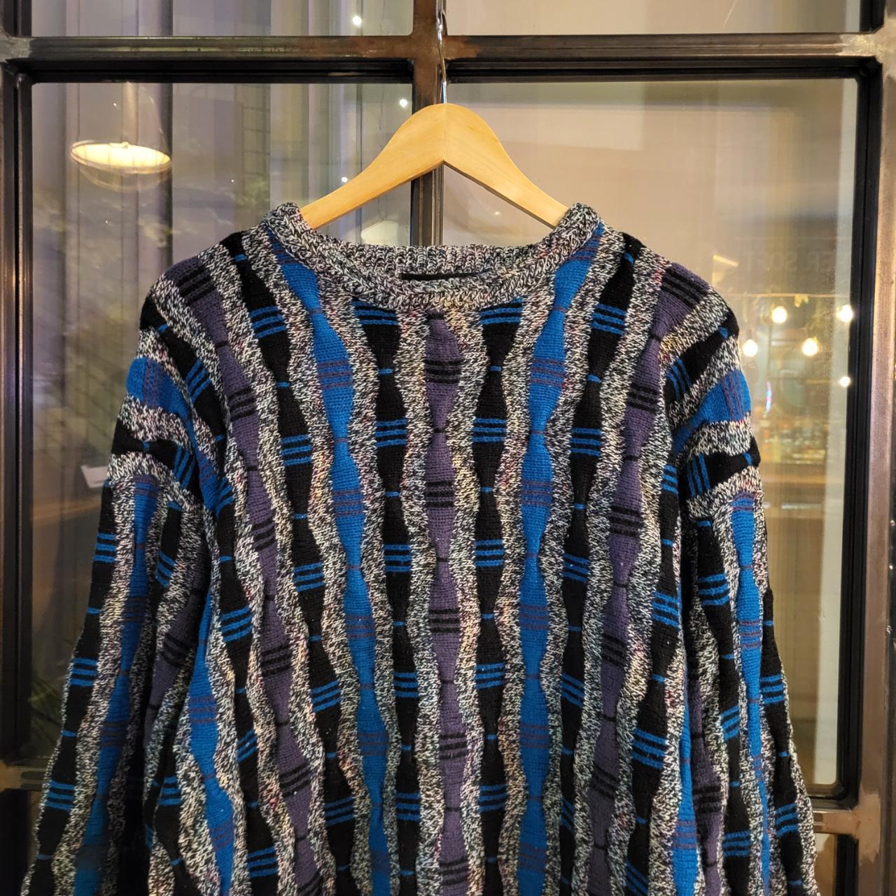 CSK003 - Vintage Retro Coogi-style Navy Blue Grey 3D Textured grandad knit Patterned Sweatshirt Knitwear sweater Jumper #hiphop #coogi #biggie #grandad #sweater
