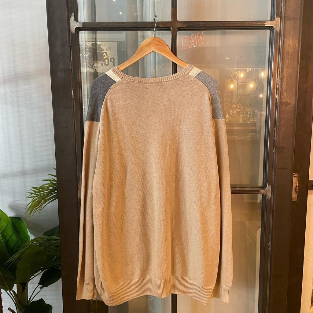 0225H42BR - Vintage Retro Essential Beige patterned argyle golf grandpa cosby sweatshirt crewneck knit Jumper #coogistyle #knitjumper #90s #grandad #knitted