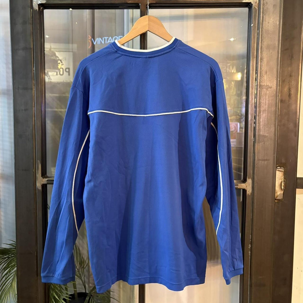 SWT686F - Vintage Retro Essential Blue Nike Crewneck Jumper Sweatshirt with embroidered mhs patch and centre swoosh logo #90s #sportswear #essential #y2k #nike