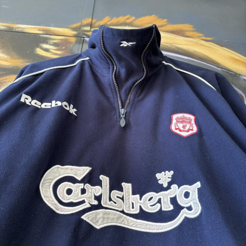 Vintage Reebok Liverpool Fleece Mens Medium 2000/01 Carlsberg Training Drill Jumper Football 90s Y2K