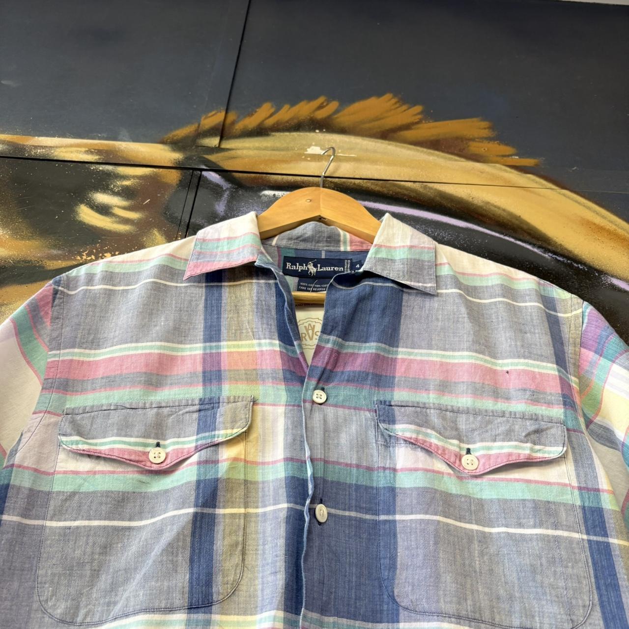 BR1912ALM-P - Vintage Ralph Lauren Blue Check short sleeve camp collar double pocket button up polo shirt top #Y2K #preppy #chiefkeef #smartcasual #oldmoney
