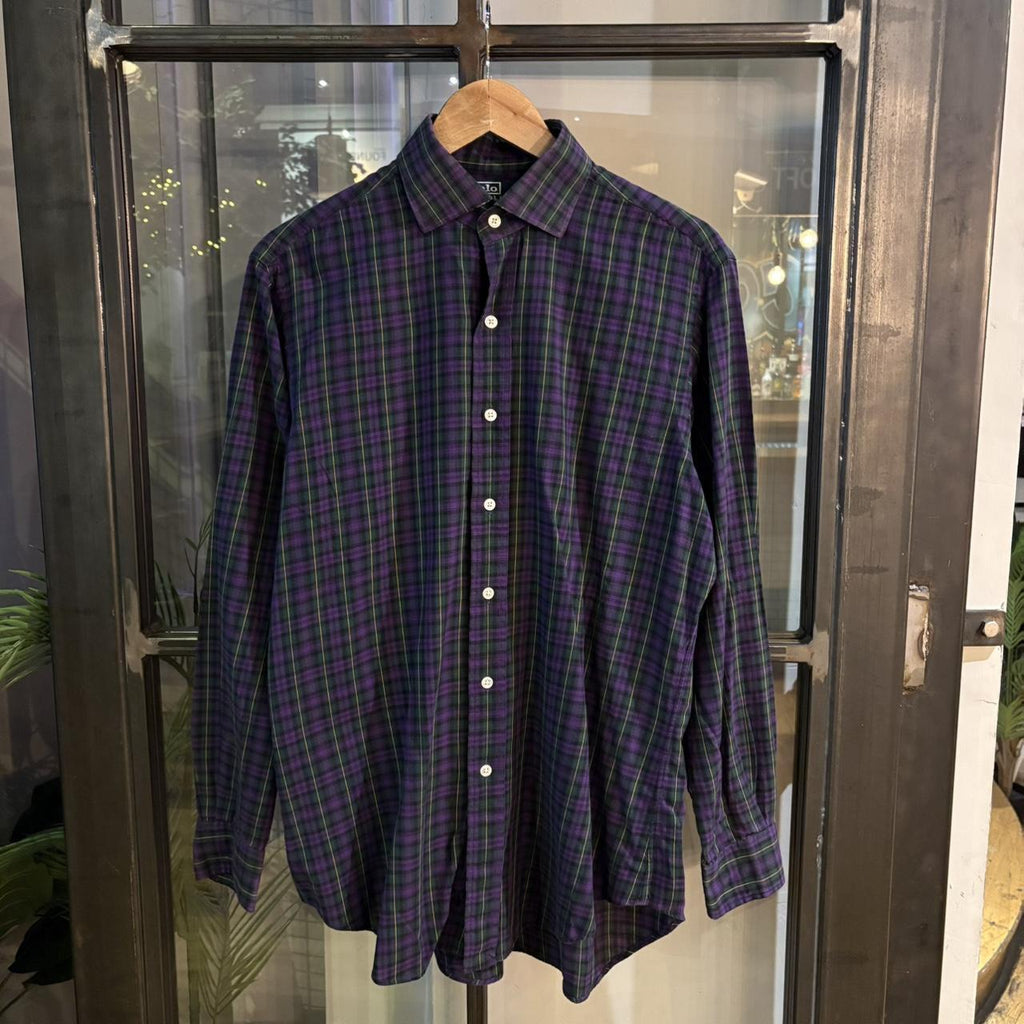 RLS112 - Vintage Ralph Lauren Purple Check Longsleeve collared button up shirt top #Y2K #preppy #chiefkeef #smartcasual #oldmoney