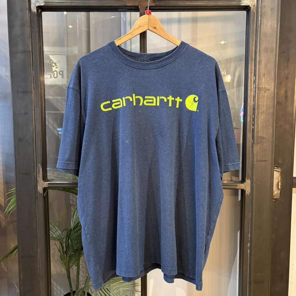 BR2401CH-F - Vintage Retro Essential Blue Carhartt Logo Spell Out Graphic Print Top Tee T-shirt  #skater #workwear  #carhartt #y2k #graphic
