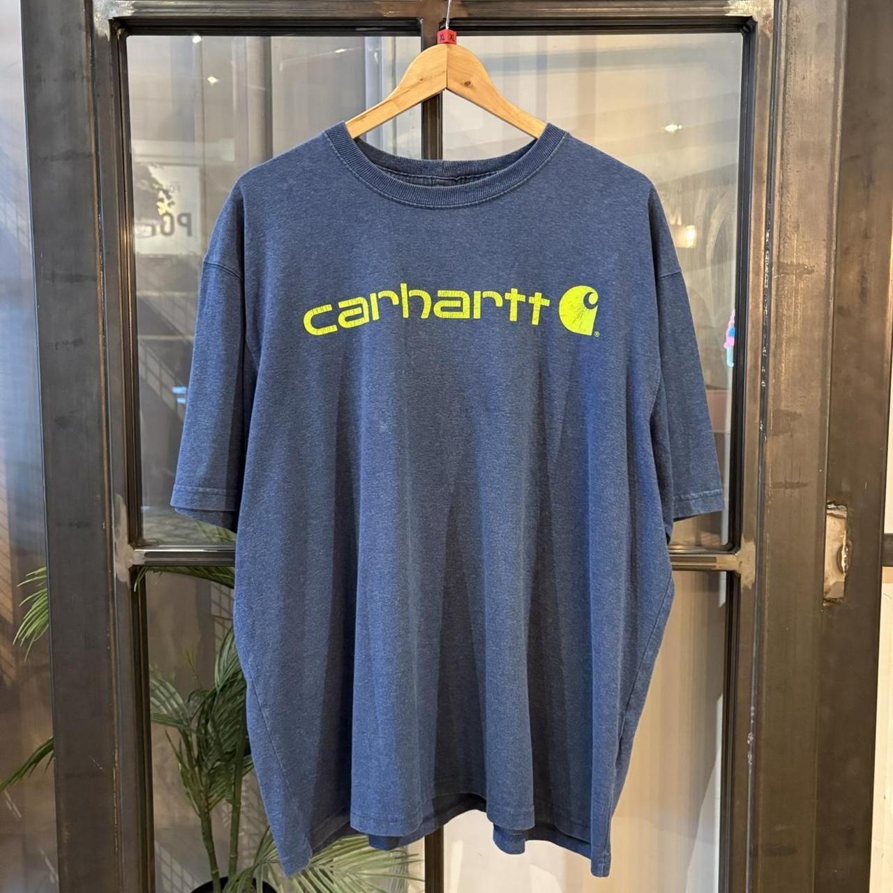 BR2401CH-F - Vintage Retro Essential Blue Carhartt Logo Spell Out Graphic Print Top Tee T-shirt  #skater #workwear  #carhartt #y2k #graphic