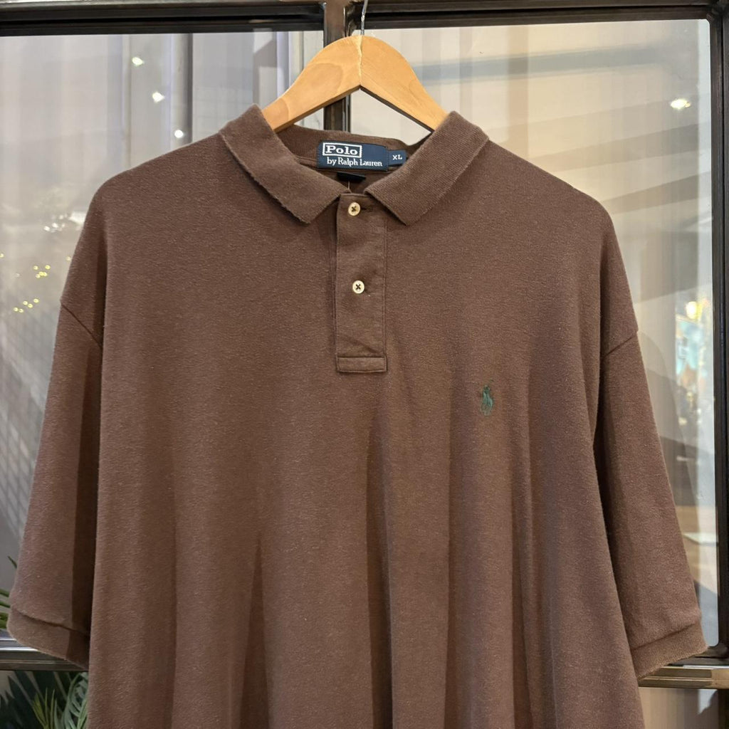 Vintage Ralph Lauren Plain Brown Polo Shirt Short Sleeve collared button up top  #Y2K #preppy #chiefkeef #oldmoney #ralphlauren