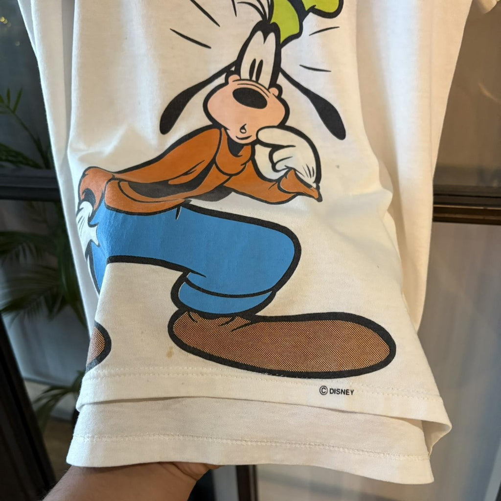 TEE636F1 - American Vintage Retro Essential White Disney Goofy promo cartoon souvenir Graphic Print Top Tee T-shirt single stitch #90s #graphic #disney #goofy #basic