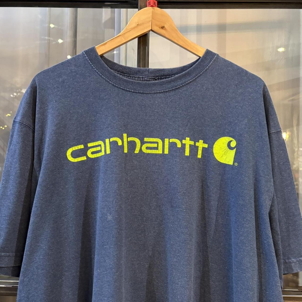 BR2401CH-F - Vintage Retro Essential Blue Carhartt Logo Spell Out Graphic Print Top Tee T-shirt  #skater #workwear  #carhartt #y2k #graphic