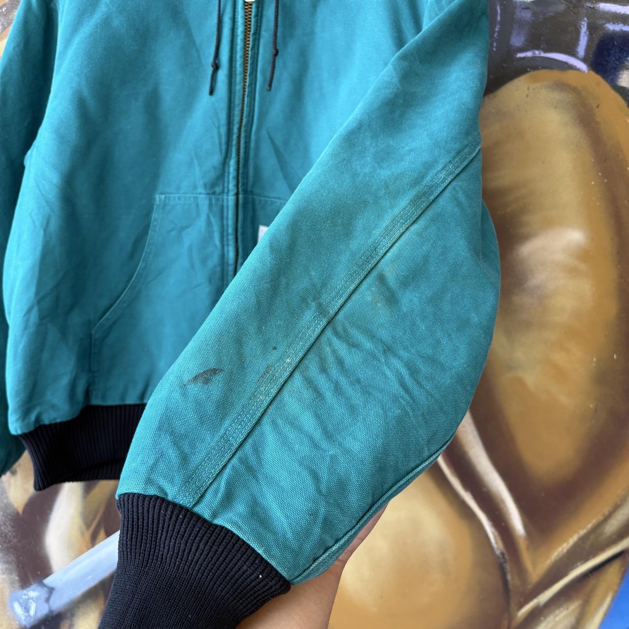 Vintage Carhartt Active Jacket Mens XL Aqua Green J04 AQU Hooded Full Zip Canvas Heavyweight Carhartt Style Coat 90s Y2K