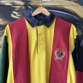 Vintage Tommy Hilfiger Rugby Jersey Red Yellow Striped Preppy Pony Logo Collared Button Up Top Y2K 90s