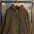 0125A89 - Vintage Retro Wolverine Mocha Chocolate Brown Full Zip Up lined Canvas Hooded Workwear Active Jacket #utility #workwear #activejacket #skater #wideboxy