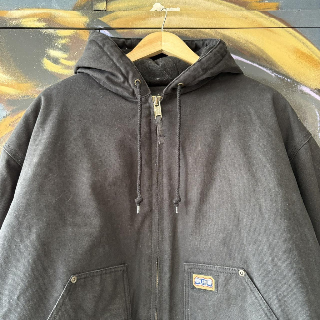 Vintage Workwear Active Jacket Mens Large Black Hooded Canvas Heavyweight Carhartt Style Coat 90s Y2K