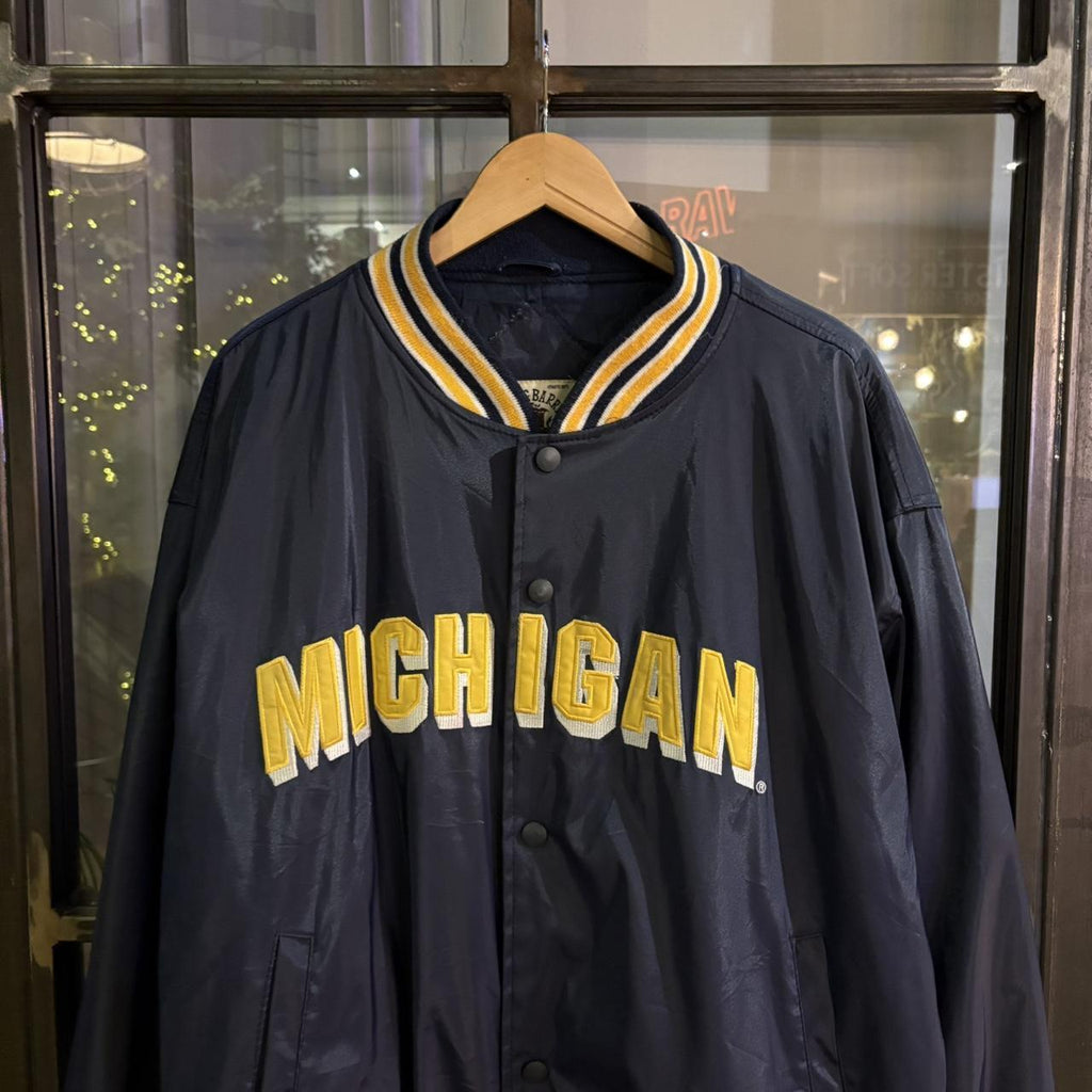CPO502 - Vintage Retro Essential Michigan Wolverines College University American Football Navy Button Up College Bomber Windbreaker Jacket #varsity #college #bomber #college #michigan