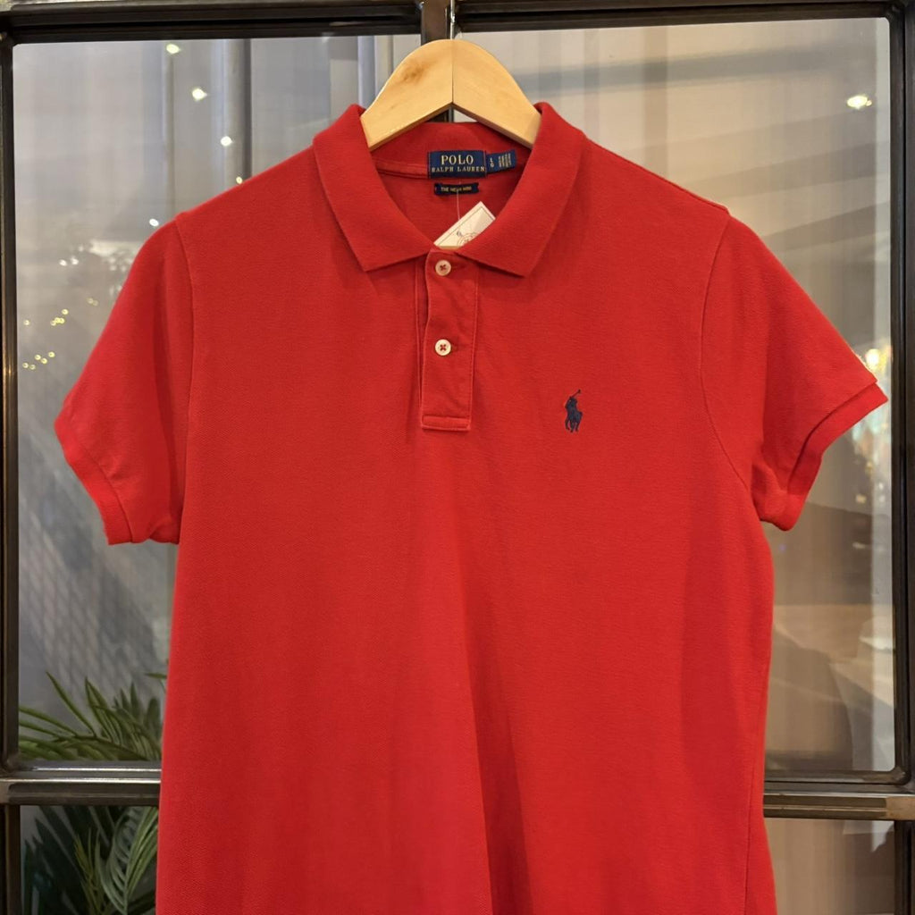 BR1912BR-F - Vintage Retro Red Ralph Lauren The Mesh Mini Dress Polo Shirt Short Sleeve collared button up #Y2K #preppy #minidress #oldmoney #ralphlauren