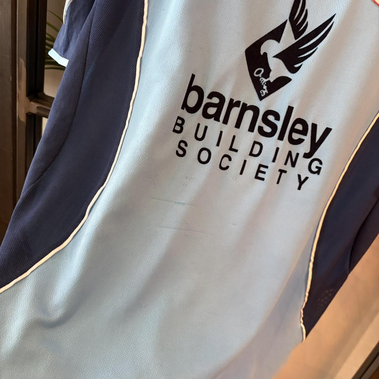 TEE453F - Vintage Retro Essential Blue Jako Barnsley F.C. 2005 / 06 Away Collared Jersey Shirt top #blokecore #sportswear #barnsleyfc #football #jersey
