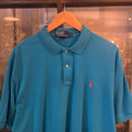 POL471F - Vintage Retro Ralph Lauren Plain Blue Polo Shirt Short Sleeve collared button up top  #Y2K #preppy #chiefkeef #oldmoney #ralphlauren