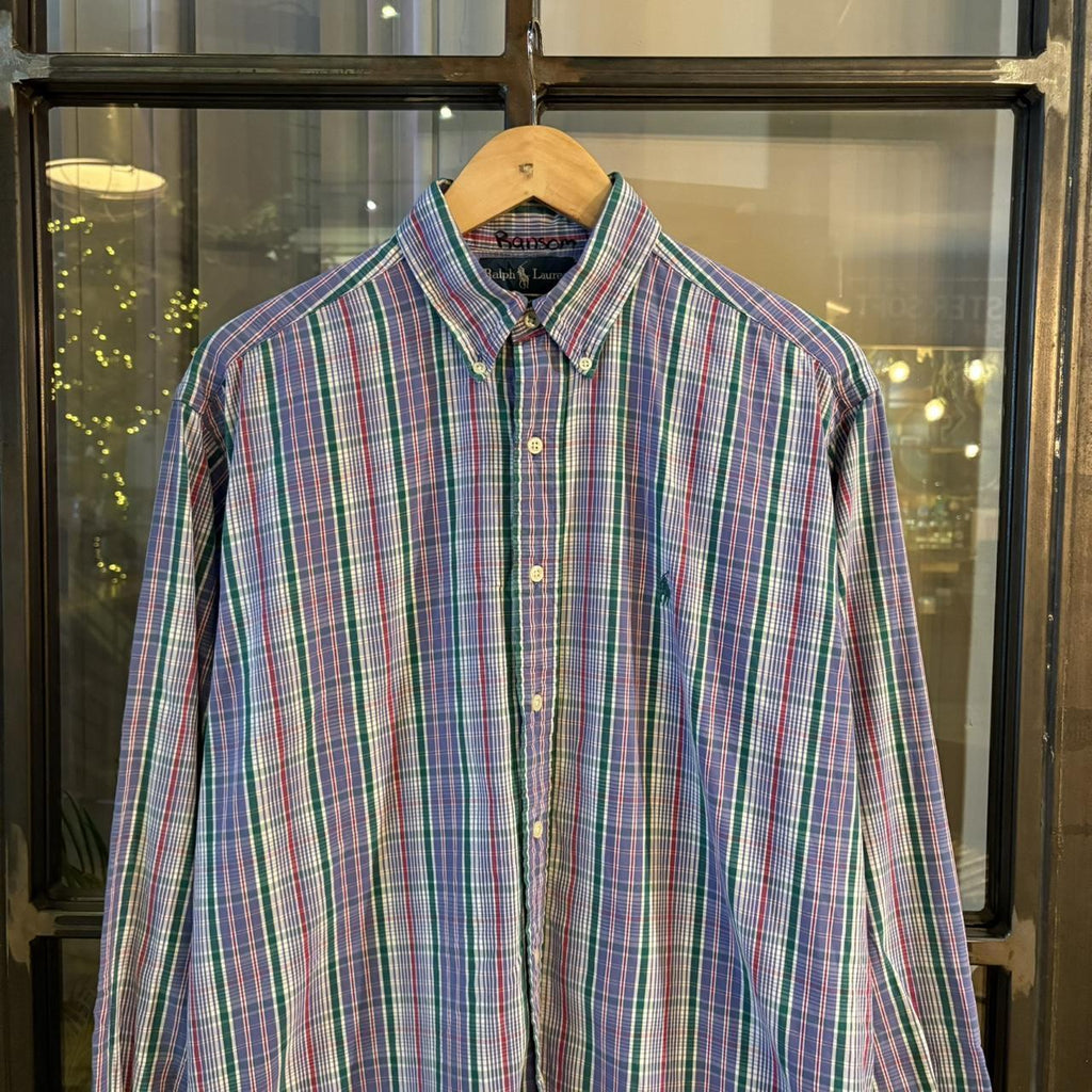 RLS145 - Vintage Ralph Lauren Purple Green Check Longsleeve collared button up polo shirt top #Y2K #preppy #chiefkeef #smartcasual #oldmoney