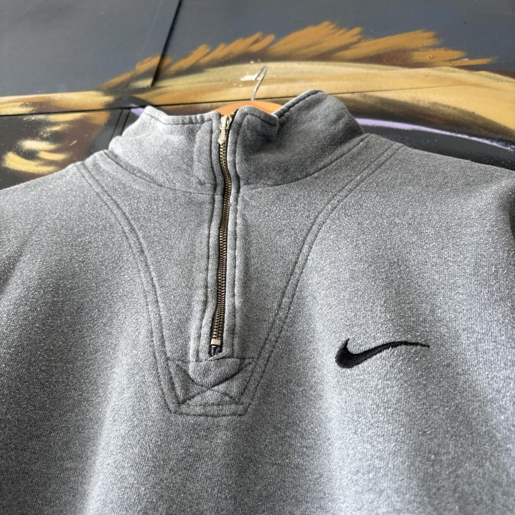 Vintage Nike Sweatshirt Mens Large Grey Solo Swoosh 1/4 Zip Pullover Jumper Top 90s Y2K 00s