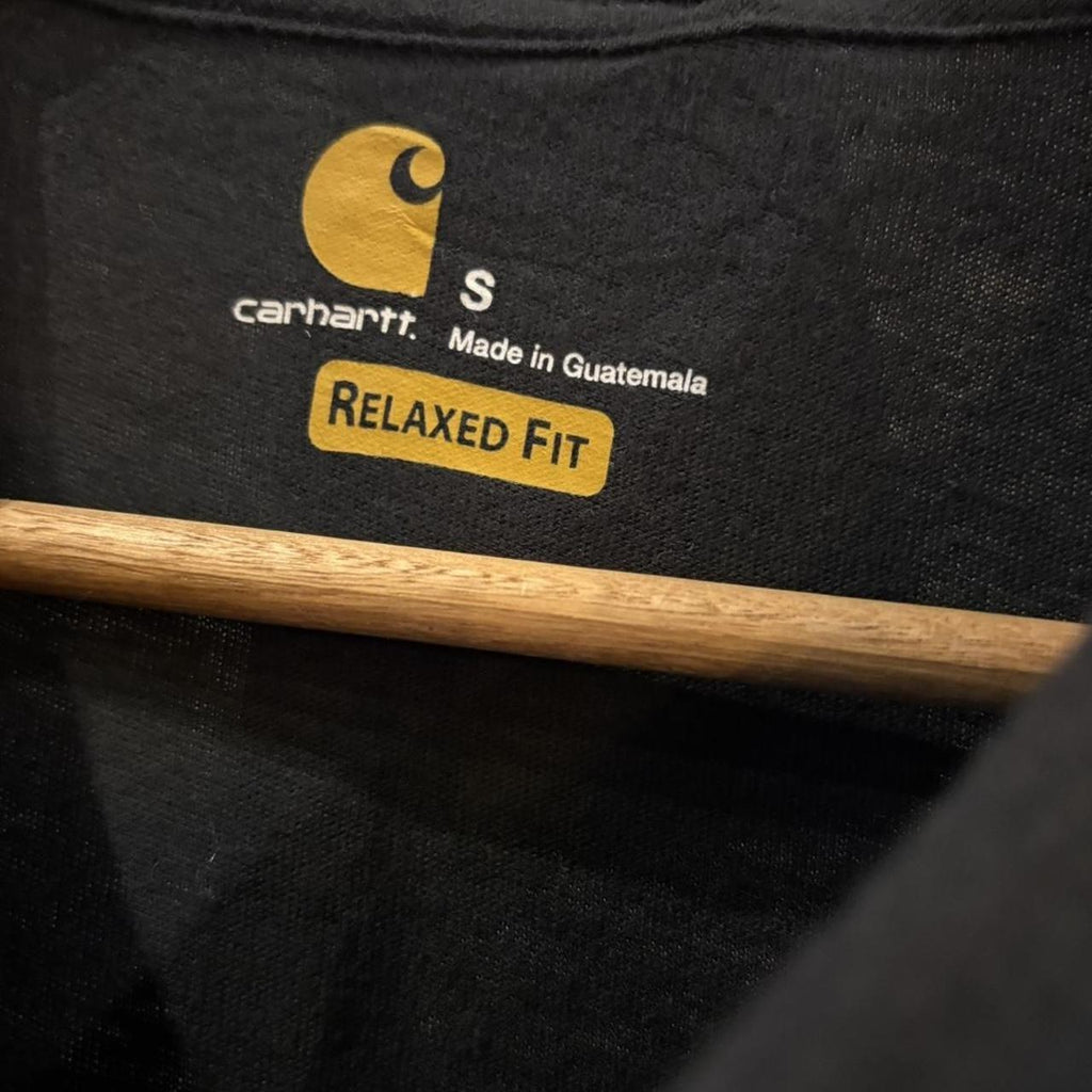 0125C75-F - Vintage Retro Essential Black Carhartt The Montana and the Shrednecks Graphic Print Top Tee T-shirt with embroidered patch logo #skater #workwear  #carhartt #y2k #graphic