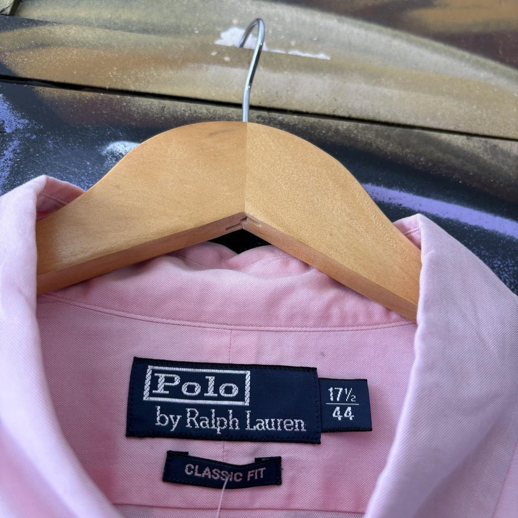Vintage Ralph Lauren Polo Shirt Mens XL Plain Pink Preppy Pony Logo Collared Button Up Top Y2K 90s
