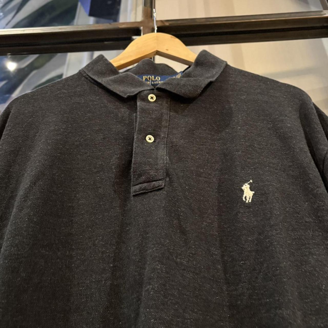 BR1912SW-F - Vintage Retro Ralph Lauren Plain Dark Grey Polo Shirt Short Sleeve collared button up top  #Y2K #preppy #chiefkeef #oldmoney #ralphlauren