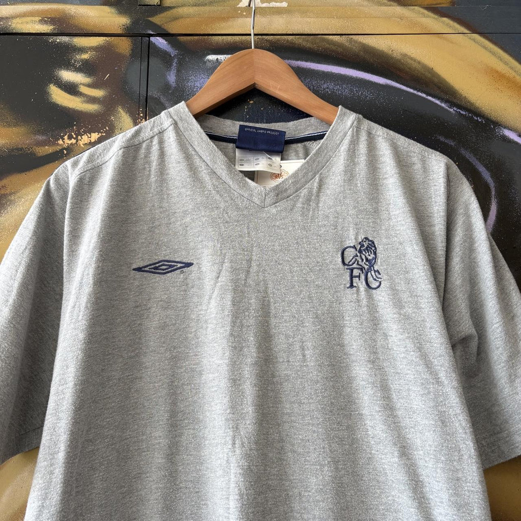 Vintage Umbro Chelsea T shirt Mens Large Grey 1998 2000 Football Autoglass Drill Training Tee Top