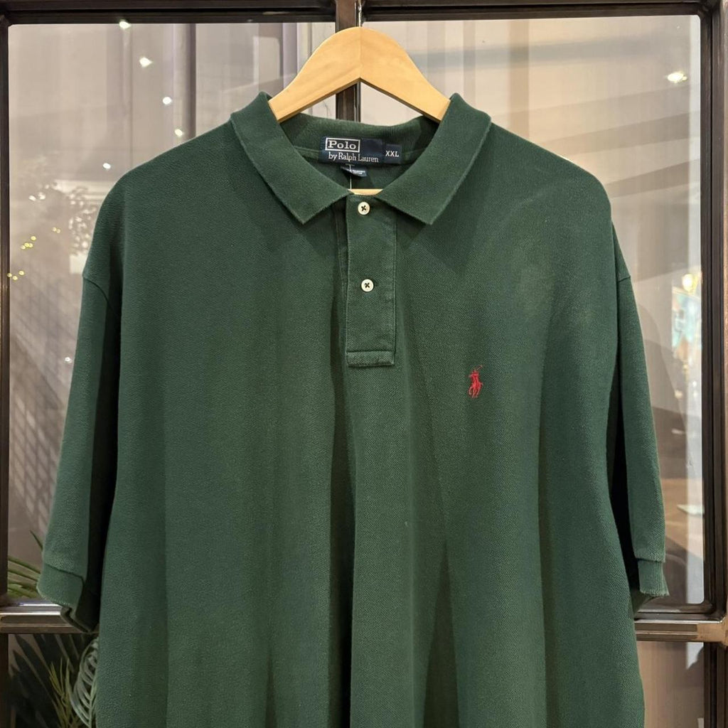 BR1912C-F - Vintage Retro Ralph Lauren Plain Dark Green Polo Shirt Short Sleeve collared button up top  #Y2K #preppy #chiefkeef #oldmoney #ralphlauren