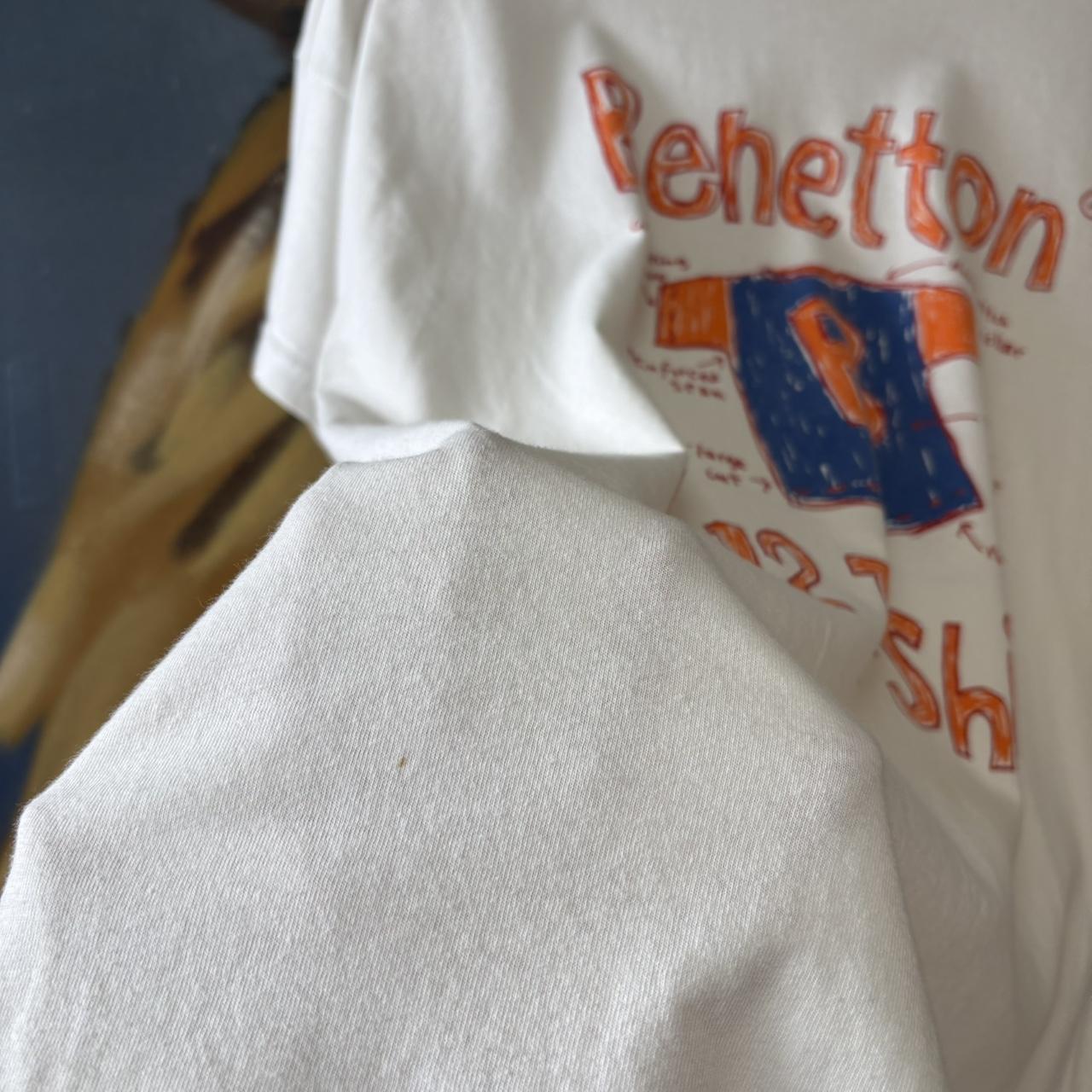 Vintage Benetton T Shirt Mens Small White 0-12 Graphic Print Logo Doodle Streetwear Tee Top 90s Y2K