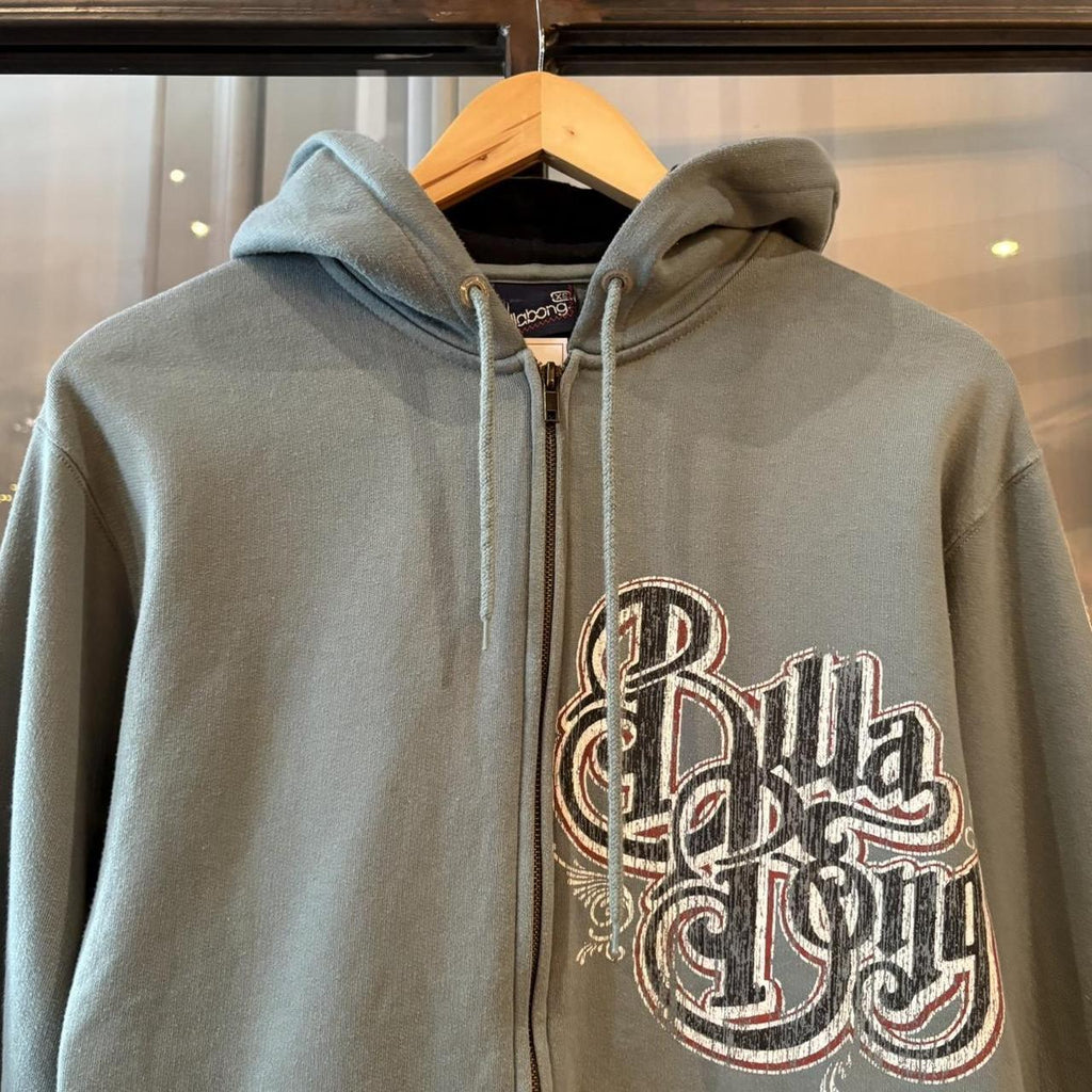 Vintage BillaBong Jumper Blue Mens XS Big Spellout Graffiti Surf Skate Full Zip Up Hoodie 90s Y2K