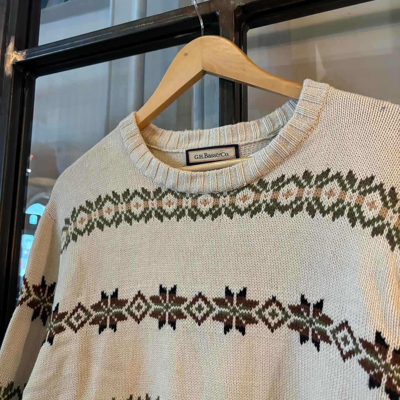 0325G97F - Vintage Retro Essential G.H. Bass Cream patterned argyle golf grandpa cosby sweatshirt crewneck knit Jumper #ghbass #knitjumper #90s #grandad #knitted