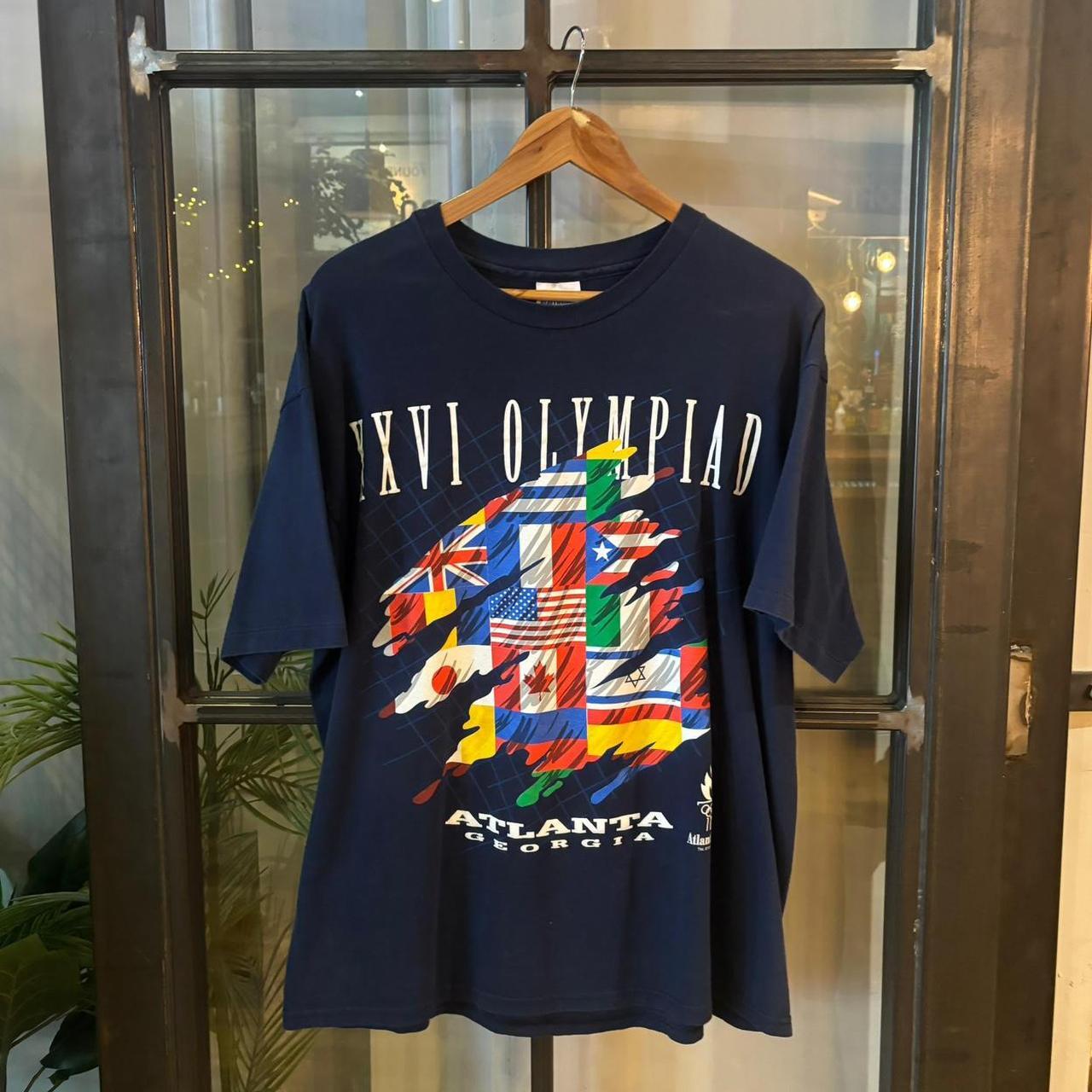 TEE408P - Vintage Retro Essential Navy Atlanta 1996 Georgea Olympics Graphic Print Single Stitch Top Tee T-shirt #90s #graphic #olympics #atlanta1996 #singlestitch
