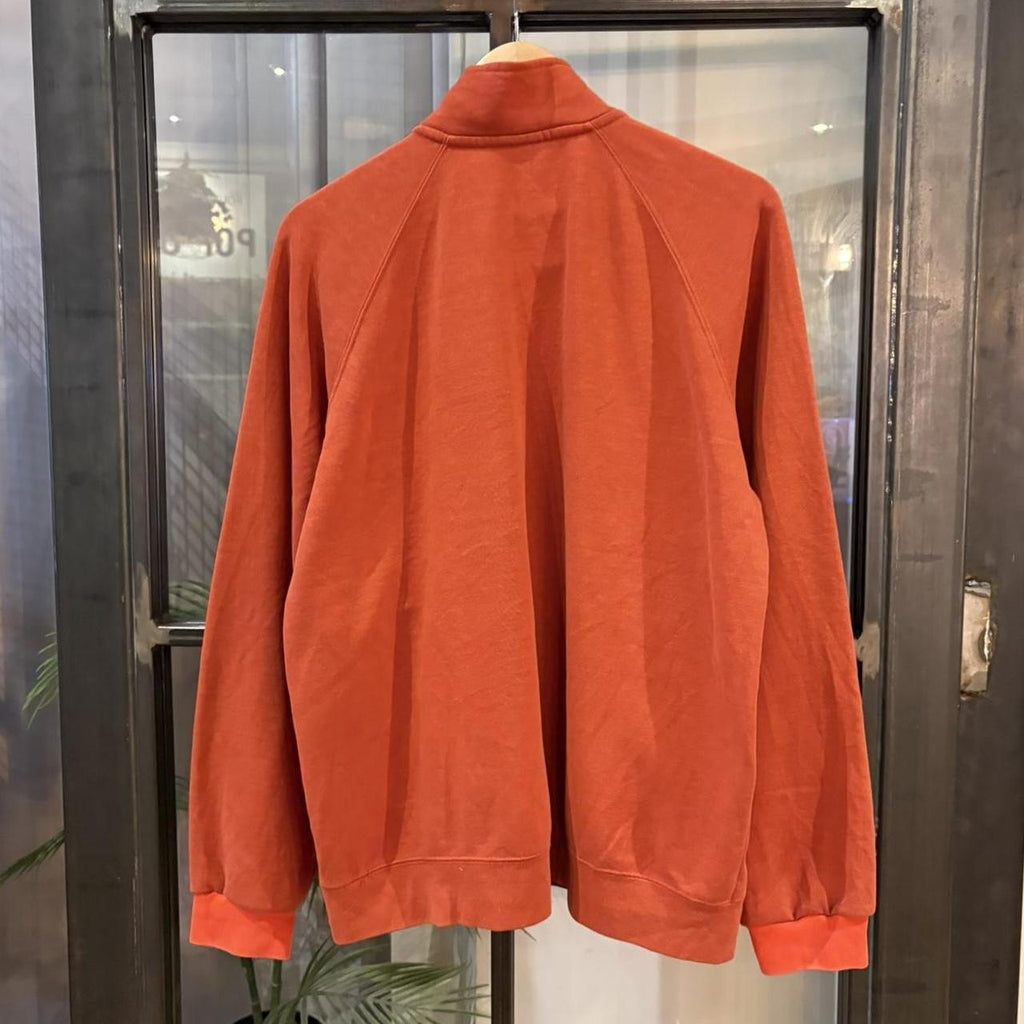 MA2207EI-F - Vintage Retro Essential Orange Carhartt 1/4 Zip Jumper Sweatshirt with embroidered patch pocket logo #90s #workwear #carhartt #skater #y2k