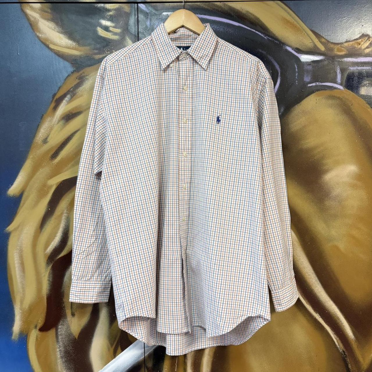 BR1912YN-P - Vintage Ralph Lauren Blue and Orange Check Longsleeve collared button up polo shirt top #Y2K #preppy #chiefkeef #smartcasual #oldmoney