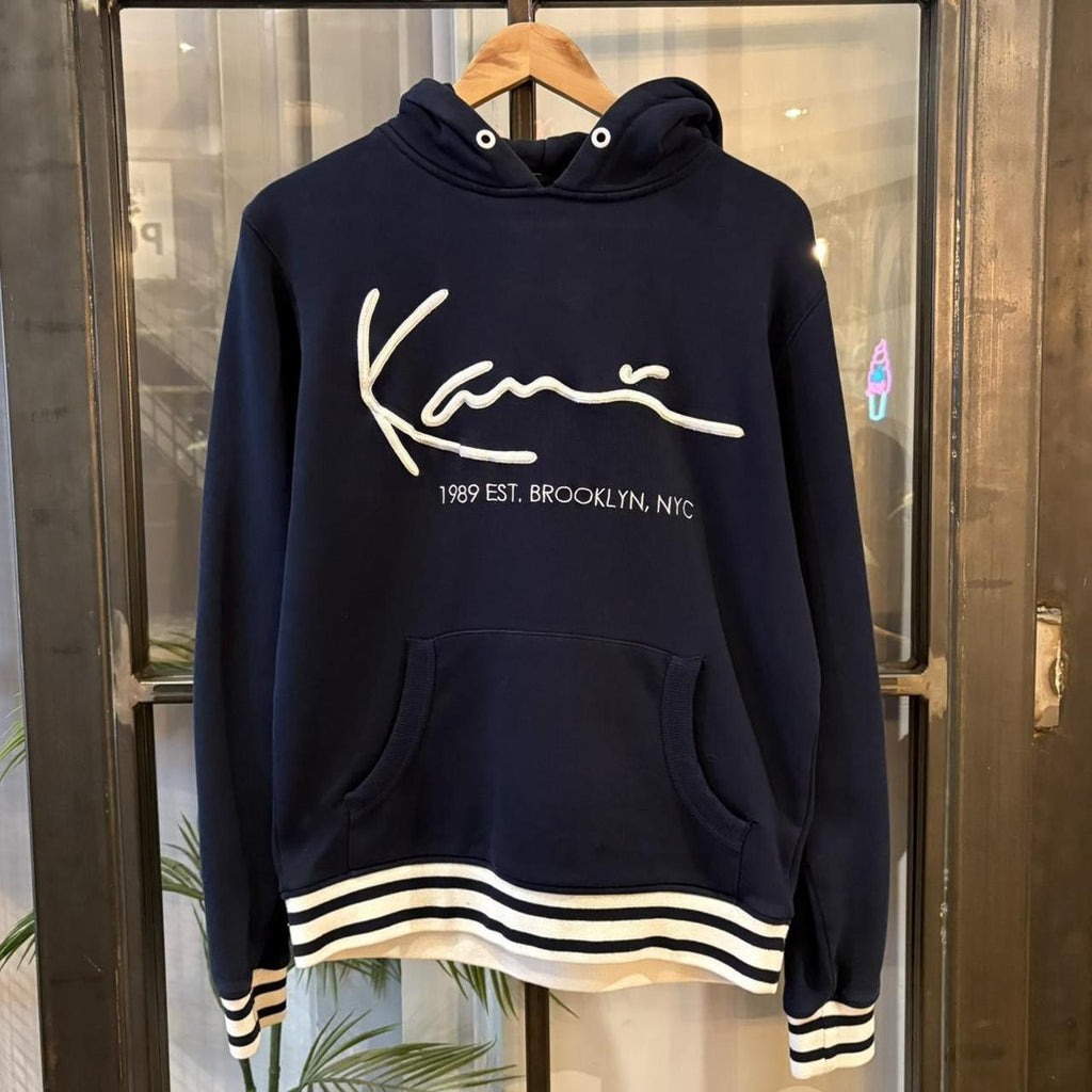 MA0406CP-P - Vintage Retro Essential Navy Karl Kani 1989 Est, Brooklyn NYC Sweatshirt Hoodie with embroidered logo #90s #sportswear #essential #karlkani #y2k