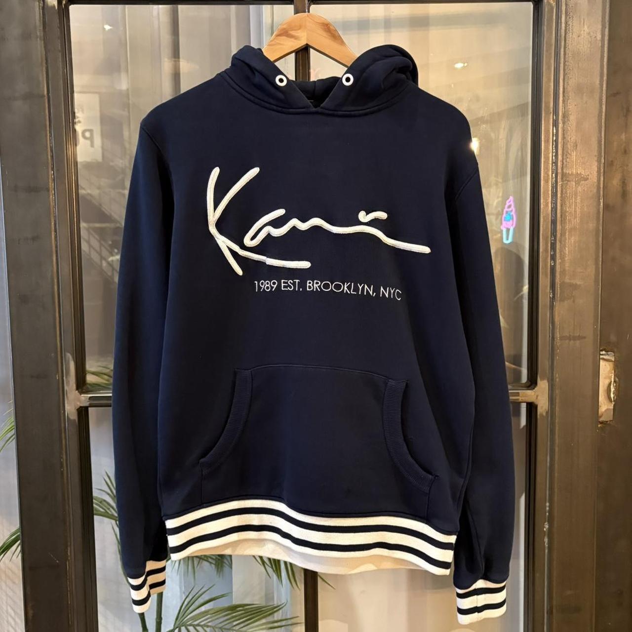 MA0406CP-P - Vintage Retro Essential Navy Karl Kani 1989 Est, Brooklyn NYC Sweatshirt Hoodie with embroidered logo #90s #sportswear #essential #karlkani #y2k