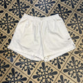 B0425A29 - Vintage Retro Essential White Reebok Running Activewear Shorts with patched logo #running #sportswear #reebok #football