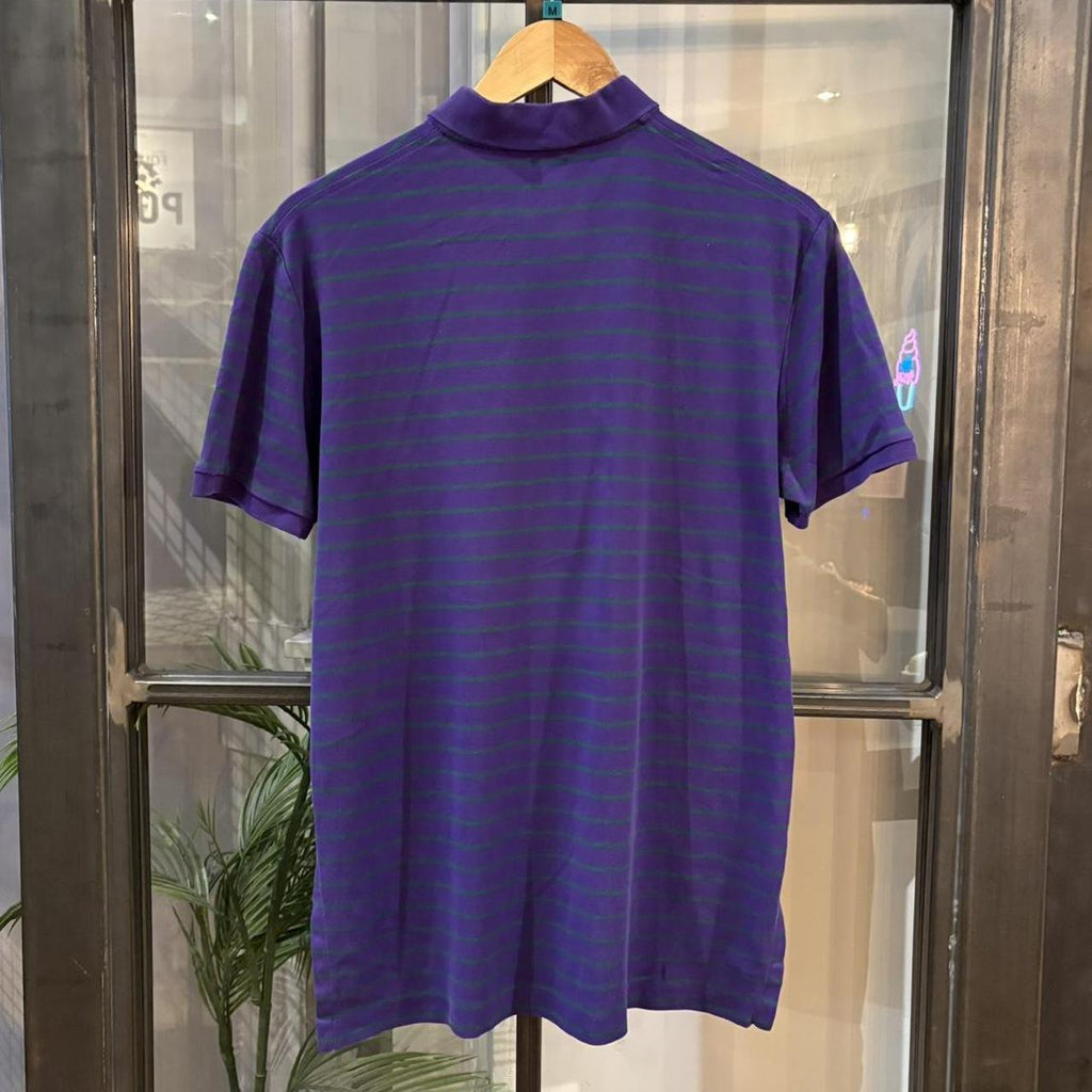 BR1209ML-F - Vintage Retro Ralph Lauren Purple and Green Striped Polo Shirt Short Sleeve collared button up top  #Y2K #preppy #chiefkeef #oldmoney #ralphlauren