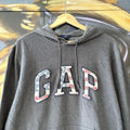 Vintage GAP Hoodie Top Mens Large Spellout Logo USA Flag Grey Preppy Ivy League Clean 90s Y2K