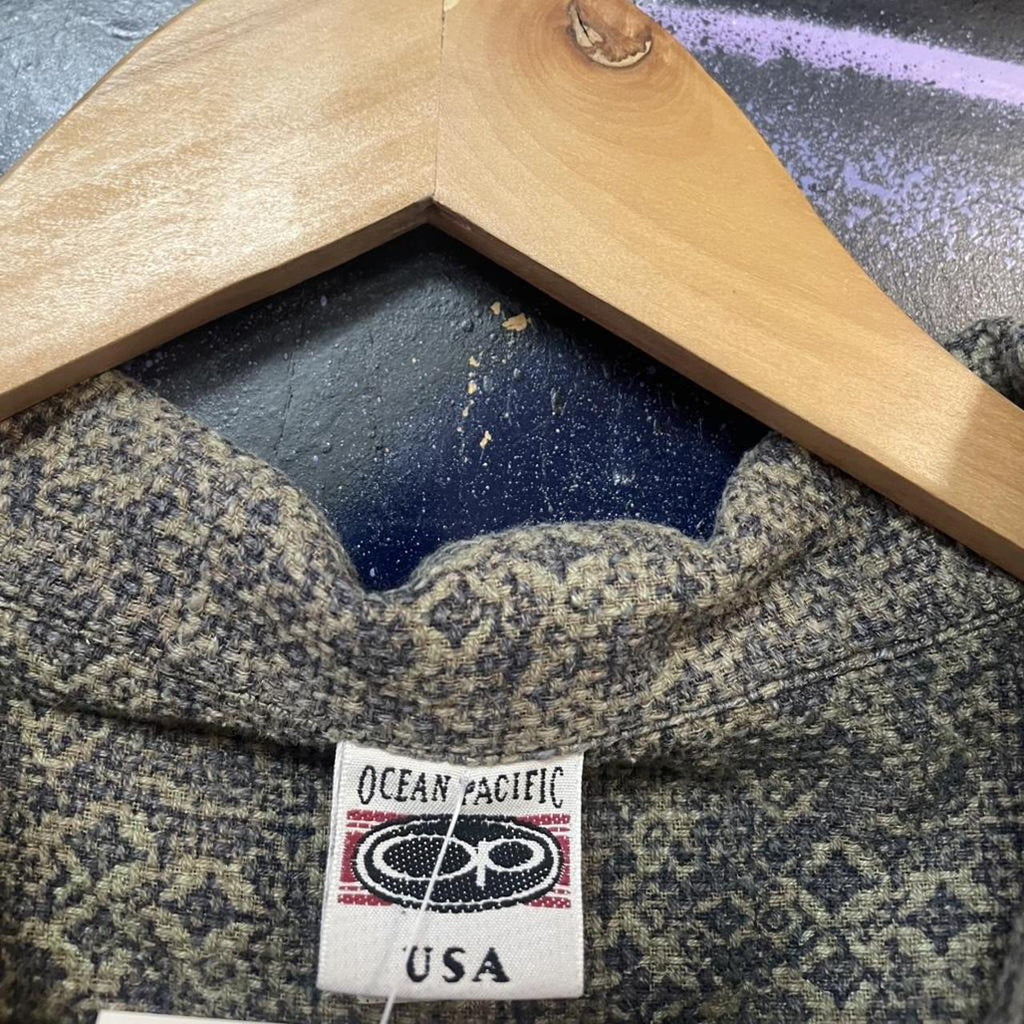 Vintage Ocean Pacific Quarter Zip Geometric Pattern Polo