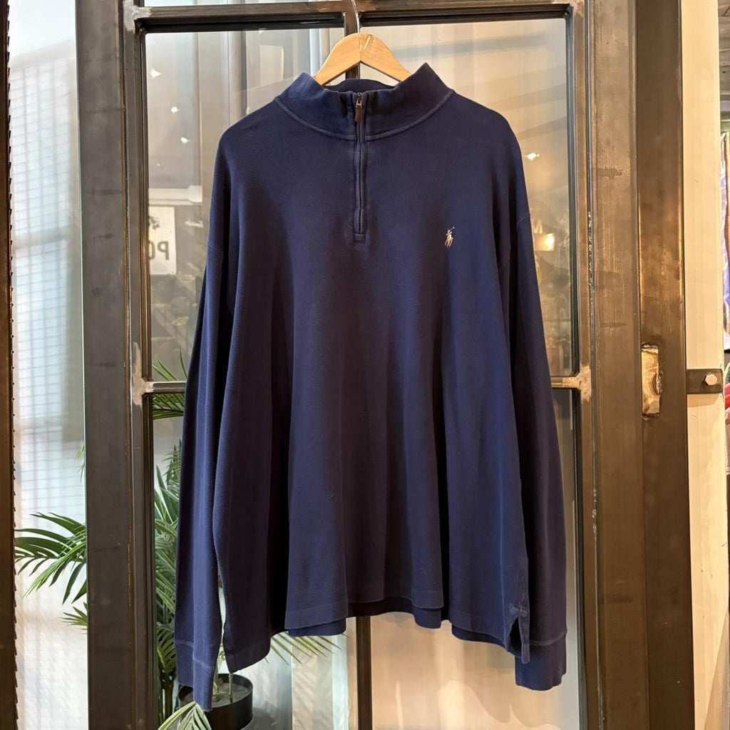 Vintage Ralph Lauren 1/4 Zip Fleece Mens XXL Navy Quarter Zip Up Preppy Pony Logo Sweatshirt Jumper Top Y2K 90s