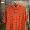 POL303-F - Vintage Ralph Lauren Striped Orange Navy Polo Shirt Short Sleeve collared button up top #Y2K #preppy #chiefkeef #golf #oldmoney