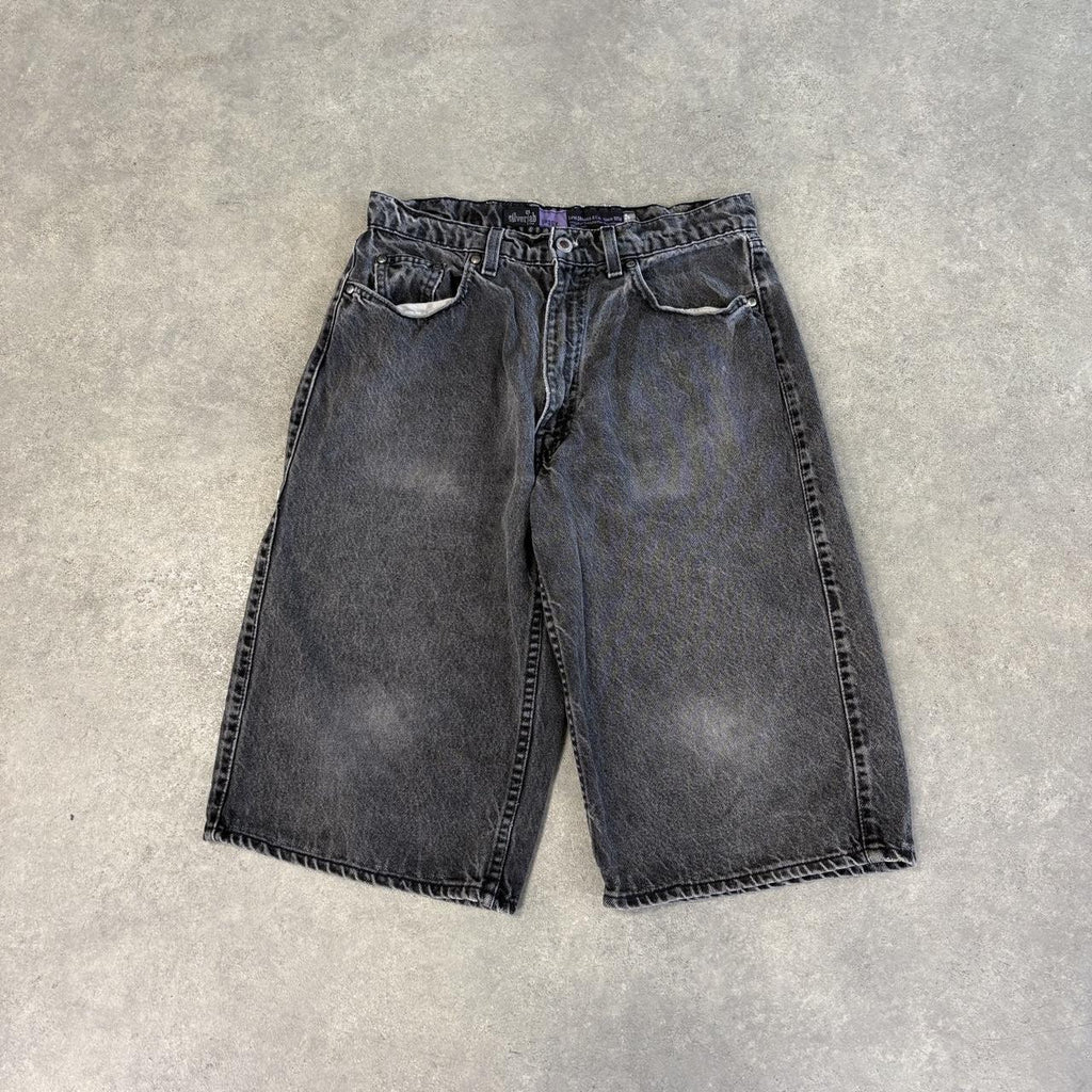 Vintage Levi’s Silvertab Jorts Mens Black Wash Denim Jean Shorts Baggy Knee Length Wide Leg Skate Surf Hip Hop 00s Y2K