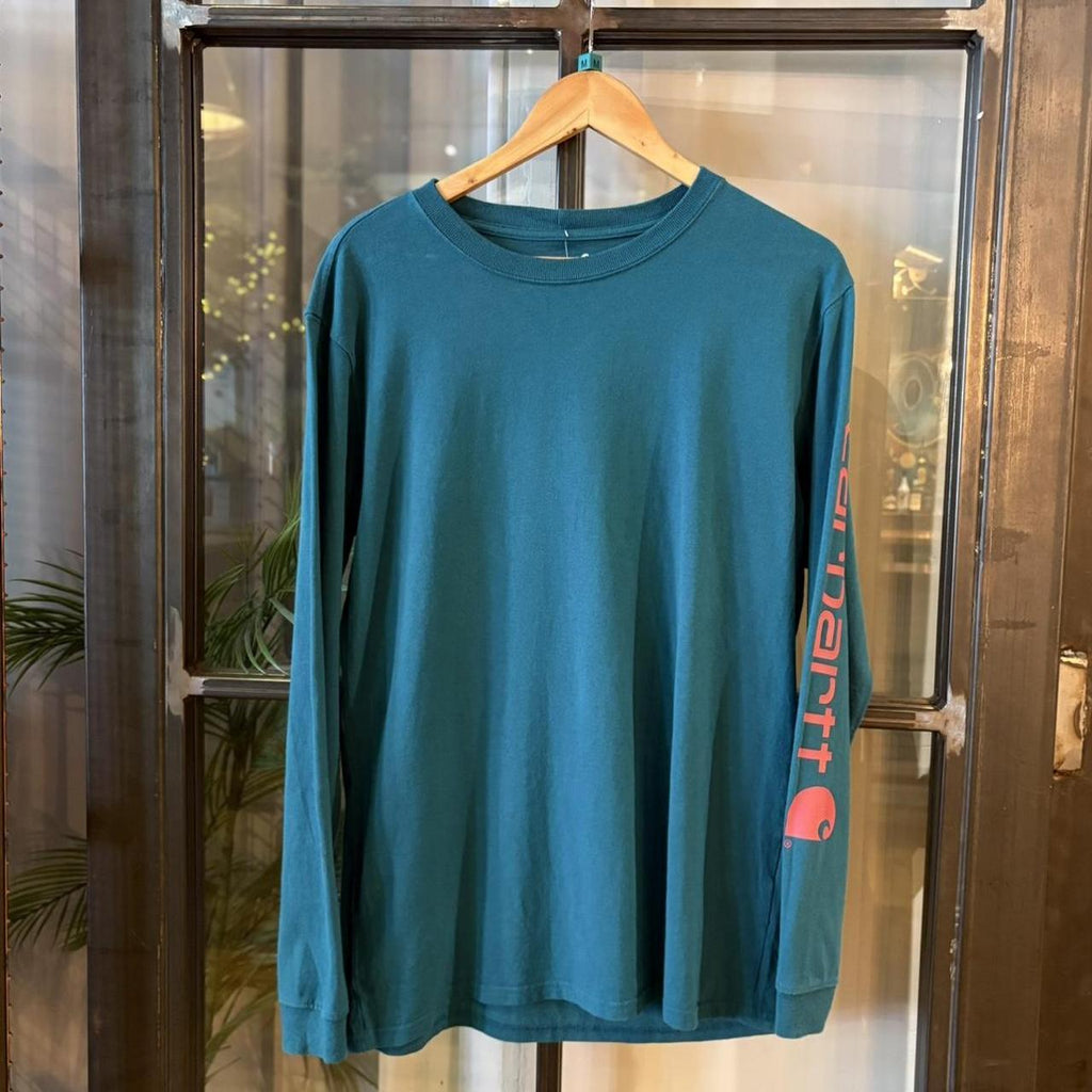 TEE522P - Vintage Retro Essential Teal Carhartt Longsleeve Graphic Print Top Tee T-shirt #skater #workwear  #carhartt #y2k #longsleeve