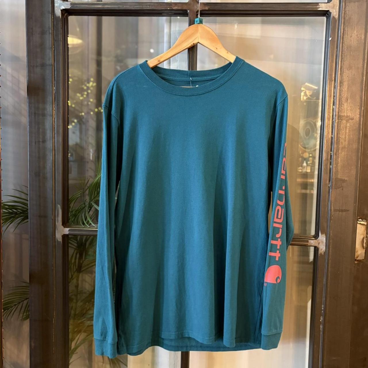TEE522P - Vintage Retro Essential Teal Carhartt Longsleeve Graphic Print Top Tee T-shirt #skater #workwear  #carhartt #y2k #longsleeve