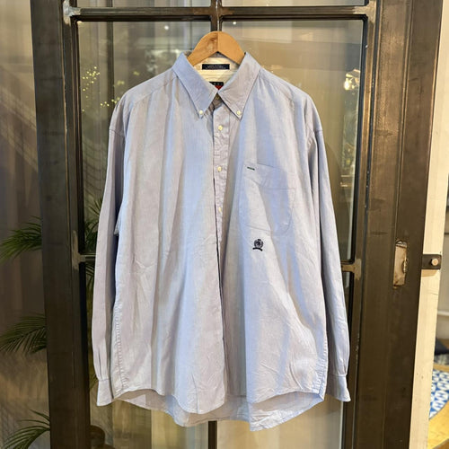 1224D56-P - Vintage Tommy Hilfiger Herringbone Plain Longsleeve collared button up polo shirt top #Y2K #preppy #chiefkeef #smartcasual #oldmoney
